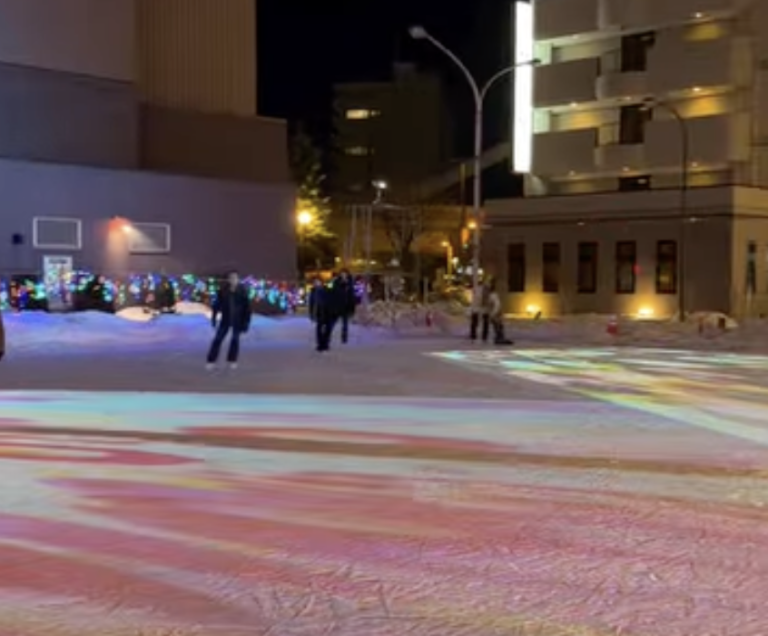 Evening illumination over the rink at Tokachi Ice Park Plus